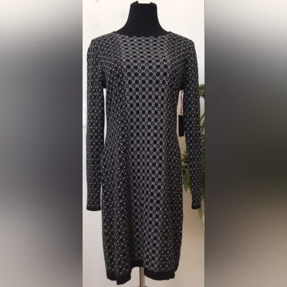 Cynthia Rowley Women's Black White Cotton Blend Long-sleeve Knit Dress Sz xsm - Picture 1 of 5
